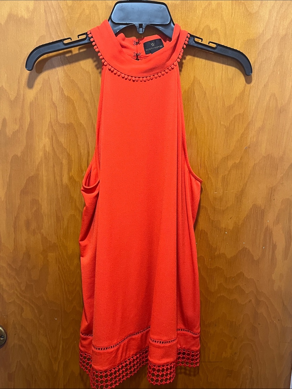 Worthington Red Pom Trim Halter Top